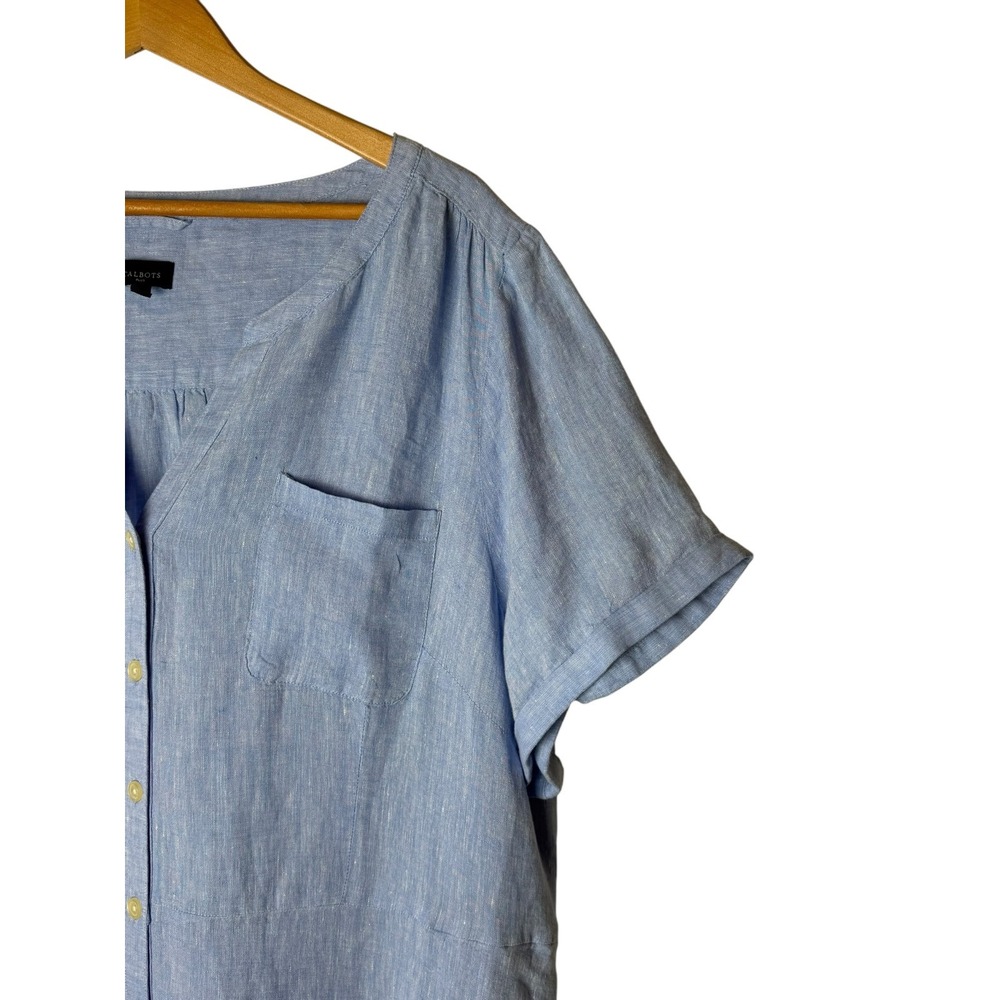 Talbots Shirt Dress Womens 22W Blue Linen Midi Short Sleeve Lagenlook Preppy - Picture 8 of 10